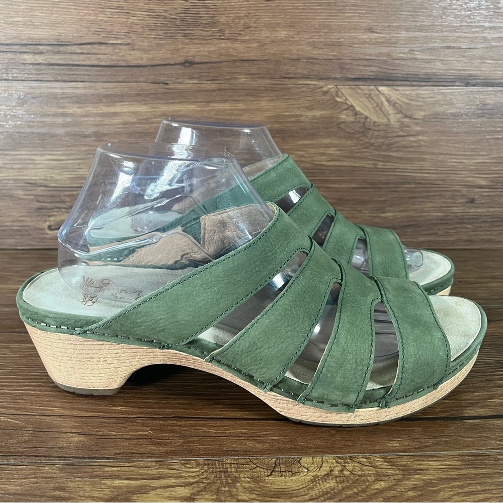 Dansko Green Suede Strappy Clog Sandals
